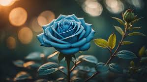 blue rose with a sunset light and bokeh