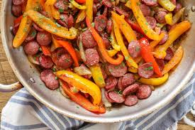 smoked sausage with peppers and onions