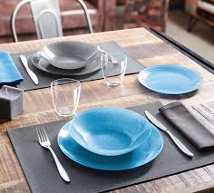 Blue Grey Tempered Glass Dinnerware