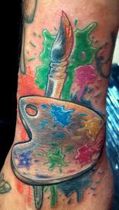 Tattoo Artist Palette And Paint Brush
