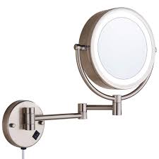 Amazon Com Cavoli Wall Mounted Makeup Mirror With Led Lighted 10x Magnificationwall Mounted Mirror 3 Colors Lights Modes 13 Extension Arm Magnifying Vanity Mirror Electric Plug Powered Brushed Nickel Finish Beauty