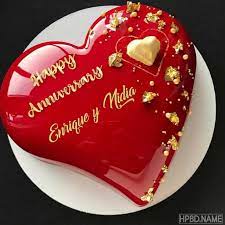Red Heart Anniversary Cake With Name Edit Cake Name Birthday Cake  gambar png