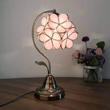 Pink Glass Cer Flower Desk Lamp