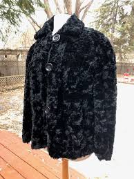 Faux Fur Coat Curly Persian Lamb Black