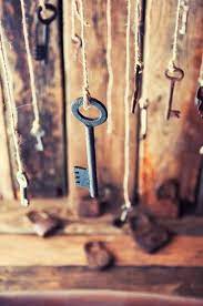 Old Rusty Padlock And Keys On Wooden