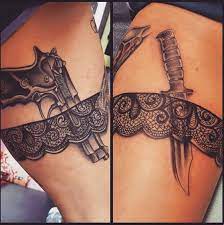 Pin by Skye Angel on Tattoo's | Garter tattoo, Thigh tattoos women, Lace  garter tattoos