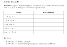 Express The Following Linear Equations