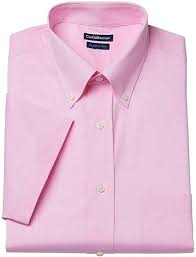 Mens Classic Fit Button Down Short Sleeve Dress Shirt Pink