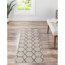 2 x13 runner geometric trellis frieze rug ivory gray unique loom
