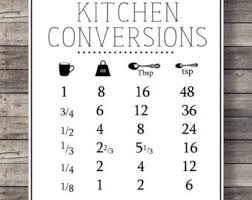 Kitchen Conversions Conversion Chart Printable Kitchen Etsy