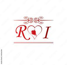 ri love initial with red heart and rose