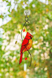 Suncatcher Red Cardinal Stained Glass