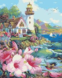 Flower Lighthouse Painting Art Of