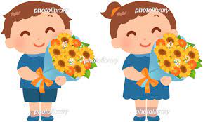 ひまわりの花束を持つ男の子と女の子 イラスト素材 [ 7069364 ] - フォトライブラリー photolibrary
