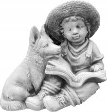 Boy With Dog Reading Statue Toddler