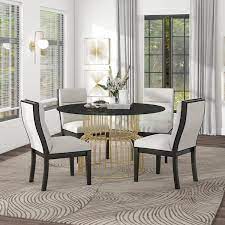 5 Piece Round Glass Top Gold Dining Set