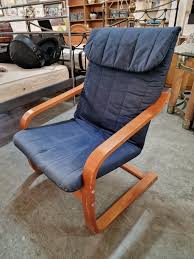 Ikea Poang Chair With Blue Fabric Seat