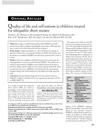 Pdf Quality Of Life And Self Esteem In Children Treated For