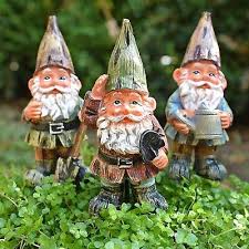 3 Garden Gnomes On Sticks Outdoor
