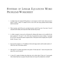Word Problems Worksheet Systems