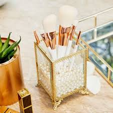 gold makeup brush holder organizer with