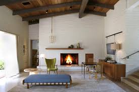 mid century modern brick fireplace