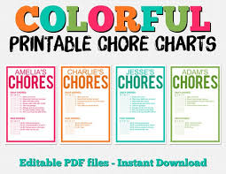 Colorful Customizable Chore Chart Pack Instant Download