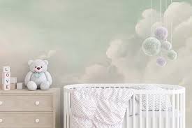 Baby Nursery Wallpaper Clouds With Mint