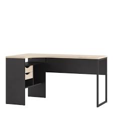 If you've got a large desktop computer tower, check out a desk with a contoured tabletop and adjustable shelves for storage. Corner Desk In Black Oak With 2 Drawers Function Furniture123