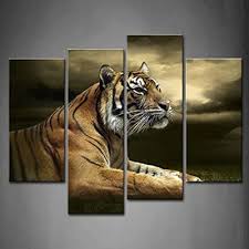 4 Panel Wall Art Tiger Looking And