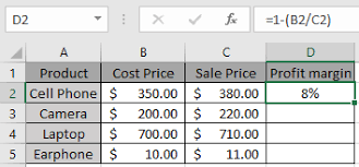 calculate profit margin percene in excel