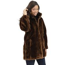 Nine West Plush Faux Fur Zip Hem Coat