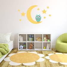 Turquoise Owl On Moon Wall Decal Wall