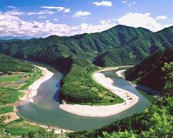 충북 옥천군 둔주봉 한반도 지형 전경, AI로 생성