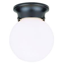 Westinghouse 1 Light Black Flush Mount Exterior Fixture With White Glass Globe 6684000 The Home Depot