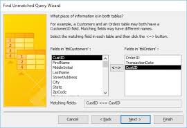 ms access unmatched query wizard