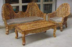 Golden Wood Carved Sofa Set Mr15