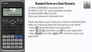 standard form on a casio clwiz