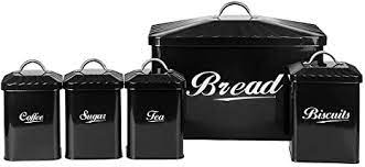 Find many great new & used options and get the best deals for baby light blue spots tea coffee & sugar canisters fine bone china set of 3 jars at the. Amazon Com X649 Black Metal Home Kitchen Gifts Bread Bin Box Container Biscuit Tea Coffee Sugar Tin Canister Set Home Kitchen