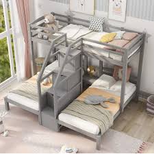 Gray Twin Over Twin And Twin Bunk Bed