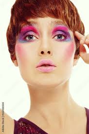 bright crazy disco makeup stock photo