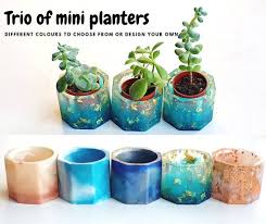 trio of mini resin geometric plant pots