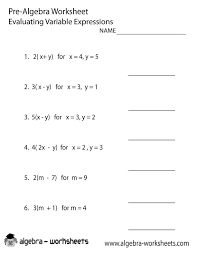 variables prealgebra worksheet