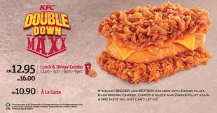 Tak cukup dengan tu, fried waffle stick with chocolate sauce kfc malaysia has introduced or reintroduce in 2019 their zinger double down which is a bunless burger. Double Down Maxx Kfc Deliciouslogy
