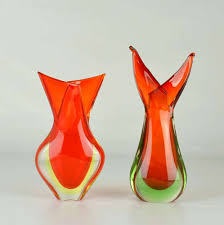 Murano Sommerso Red Glass Vases By