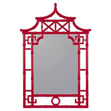Lilly Wall Chinoiserie Red Wood Mirror
