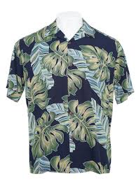 Hilo Hattie Monstera Navy Rayon Mens Hawaiian Shirt