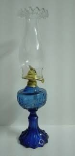 Blue Glass Kerosene Oil Lamp