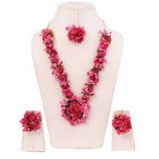 red and pink flower necklace set for