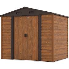 wood look outdoor storage metal shed